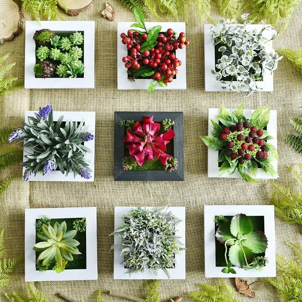 

diy handmade artificial succulent plant wood po frame wall hanging imitation flowers home decor living room decorative & wreaths