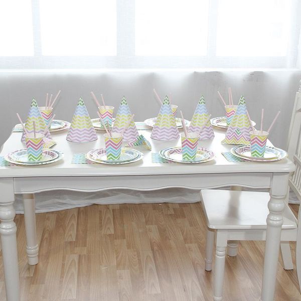 

packaging dinner service disposable tableware gilding paper straws/napkin/cup/plate for home kids birthday party decor chevron multi colour