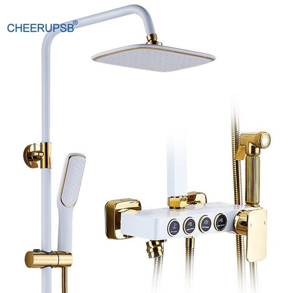 

bathroom white shower set wall mounted rainfall mixer bath tap luxury rain faucet cold water copper system sets