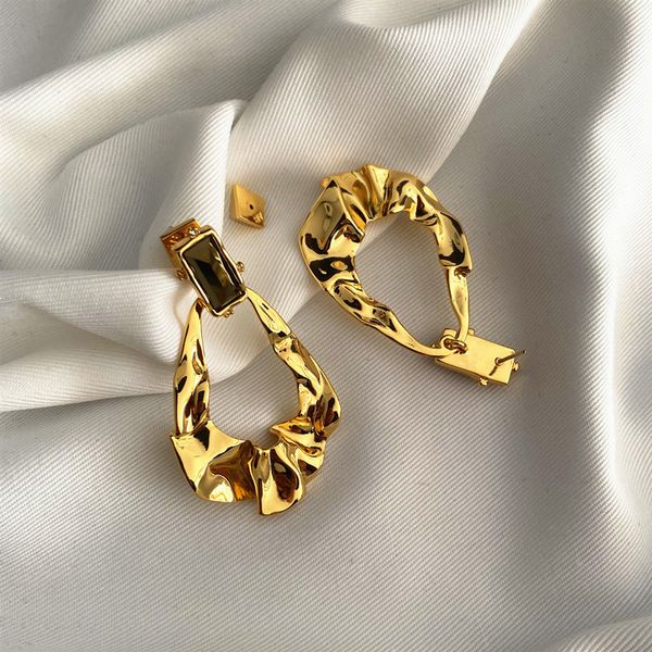 

aaa designer jewelry wizard designer irregular fold inlaid with simple and exaggerated earrings, Golden;silver
