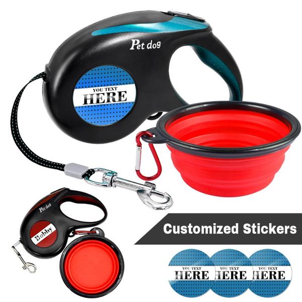

dog collars & leashes 5m retractable leash with bowl automatic reflective belt extending lead for dogs customized 3 stickers