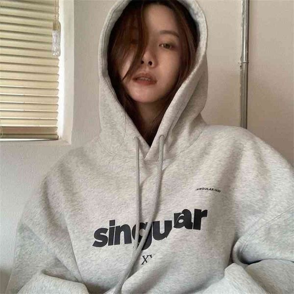

grey hoodie women's 2021 autumn new loose korean lazy letter printed top, Black