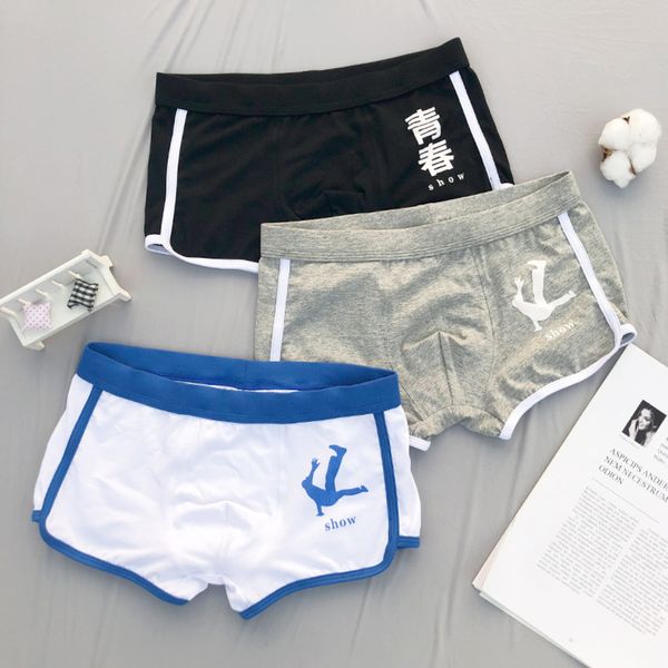 

men's underwear men's cotton boxers young students comfortable and breathable personalized printing trend boxers, White;black