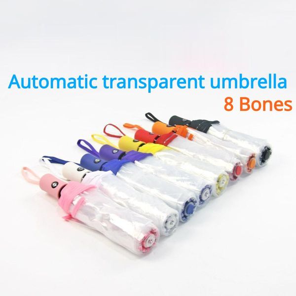 

umbrellas fully-automatic transparent umbrella three-folding adults summer 8 bones portable male parasol rain for men women