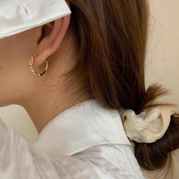 

hoop & huggie 925 sterling silver chain shape circle earrings for women cold wind french daily jewelry s-e1478, Golden;silver