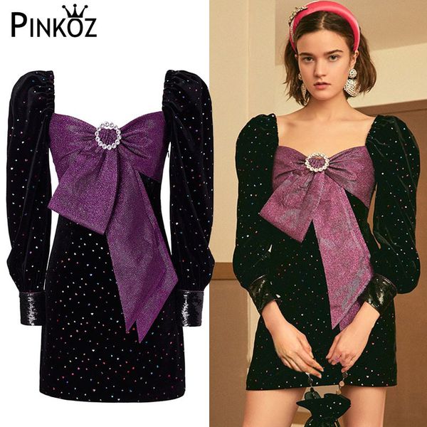 

celebrity purple bow victorian collar long sleeve bodycon mini dress spring autumn party night dinner dresses sequined za 210421, White