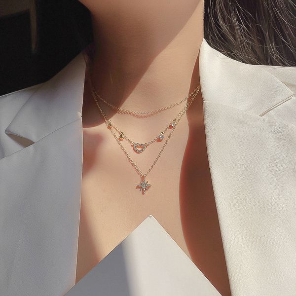 

2021 new korean net red multi-layer star necklace tassel rhine-stone fashion personalized female clavicle chain, Silver
