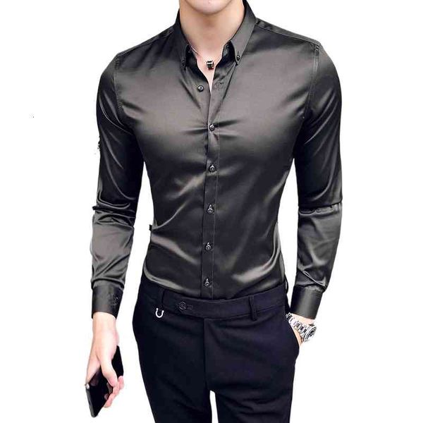 

men's casual shirts neckline embroidery long sleeve slim dress solid color formal business social clothing pk4y, White;black