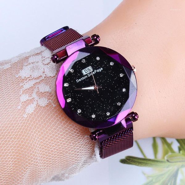 

luxury starry sky women watches magnet minimalist bracelet watch quartz wristwatch ladies relogio feminino wristwatches, Slivery;brown