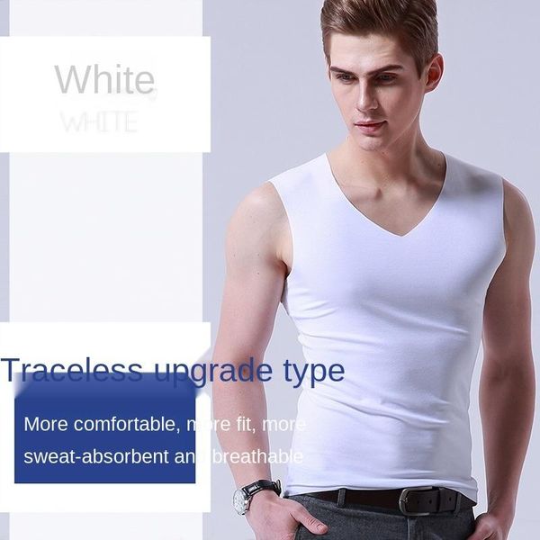

men' tank breathable cotton round slim fit solid color vest sleeveless traceless fitness leisure bodybuilding gym tee shirt, White;black