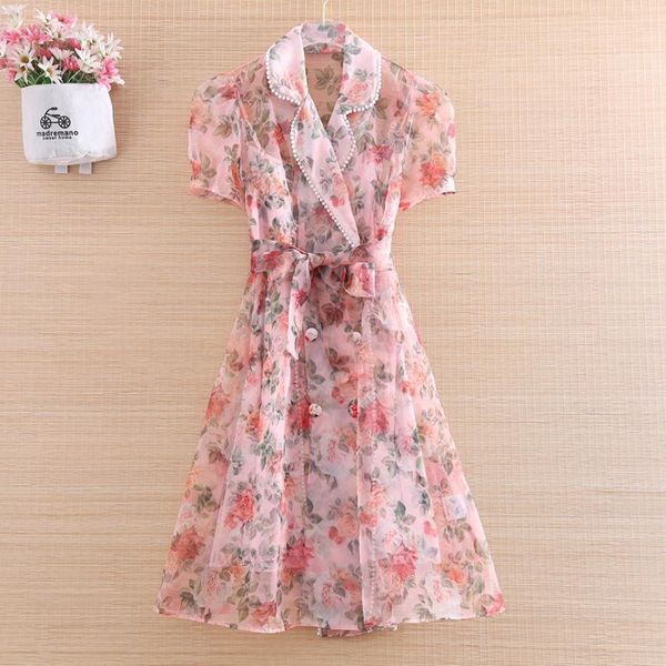 

ethnic clothing women trench coat peony print organza overcoat fashion thin light elegant lady a-line windbreaker outwear female s-xl, Red