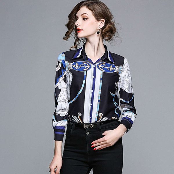 

women's printed shirt women's long sleeve spring and autumn style, Black;brown