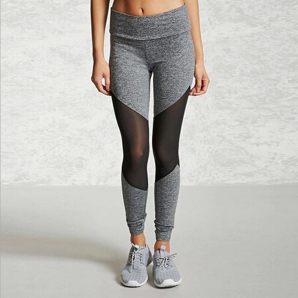 

yoga outfits 2021 gray mesh stitching pants ladies fitness leggings women breathable comfort pants#e, White;red