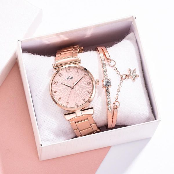 

wristwatches casual women watch diamond pattern dial steel ladies analog quartz wristwatch for woman bracelet set, Slivery;brown