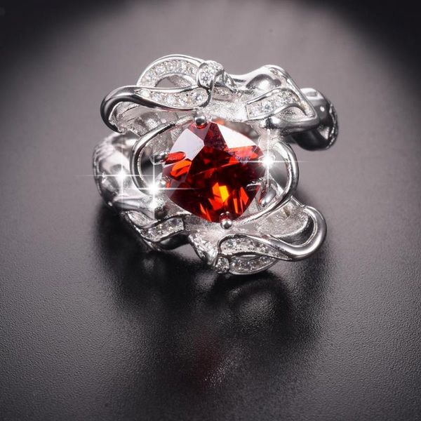 

cluster rings nine style cushion cut red natural ruby gemstone wedding ring jewelry 925 sterling silver mermaid for women, Golden;silver