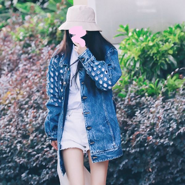 

jacket spring/summer 2021 fashionable casual hole denim loose mlle, Black;brown