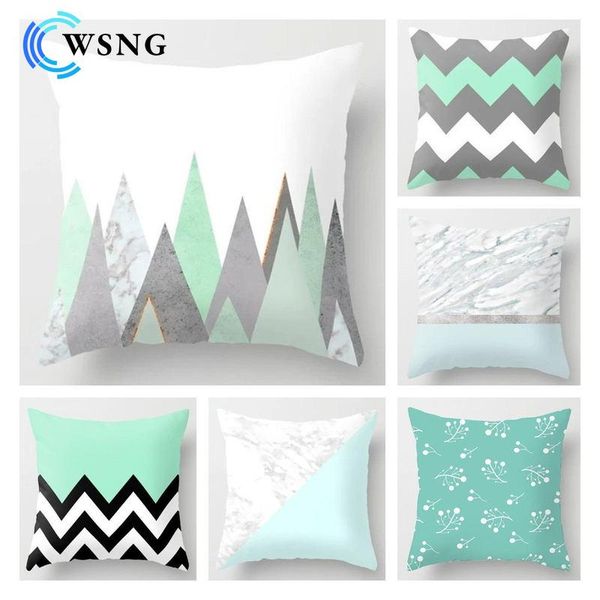 

cushion/decorative pillow blue-green geometric cushion cover for car sofa home decor polyester throw case marble texture plush pillowcase 45
