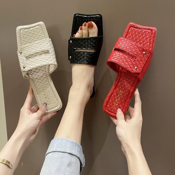 

slippers summer style sandals and square toe fashion open-toed women's shoes black all-match flat outdoor beach