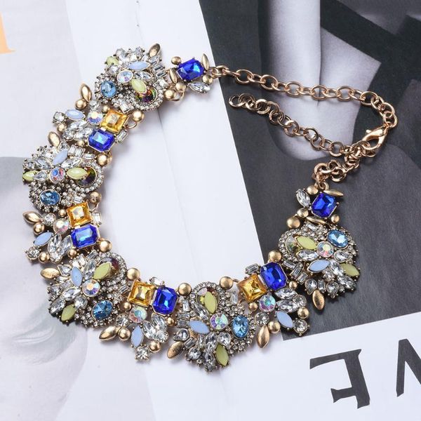 

chokers party charm rhinestone flowers necklace women fashion crystal jewelry choker statement bib collar 2021 halloween, Golden;silver