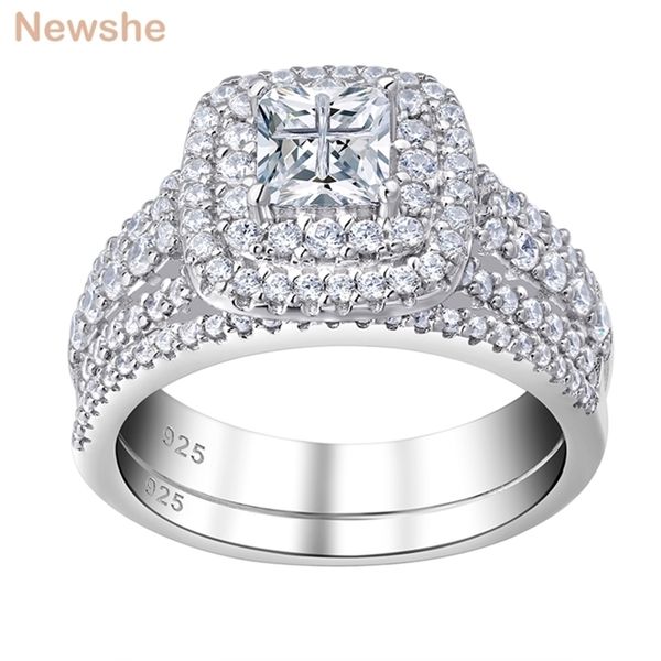 

she 925 sterling silver halo wedding ring set for women elegant jewelry princess cross cut aaaaa cz engagement rings 220210, Slivery;golden