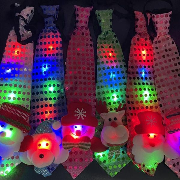 

party decoration led flashing glowing christmas tie tree novelty necktie red santa claus snowman elk neck for festival gift