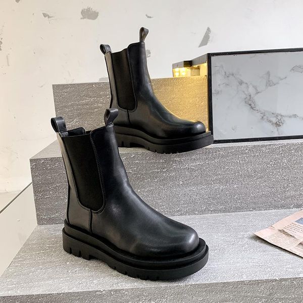 

boots 2021 fashion women platform punk winter warm fur ankle waterproof height increasing sock cowboy shoes, Black