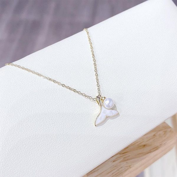 

pendant necklaces women necklace fishtail pearl collarbone chain, Silver