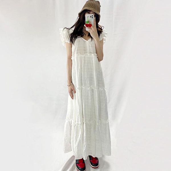 

party dresses age reduction sweet vestidos female v-neck contrast plaid loose flying sleeves and wood ear stitching midi dress dk993, White;black