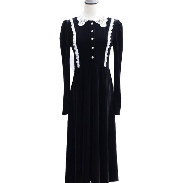 

cutwork embroidery plus size spring velvet dress evening vintage party oversize women dresses blackvestido casual, Black;gray