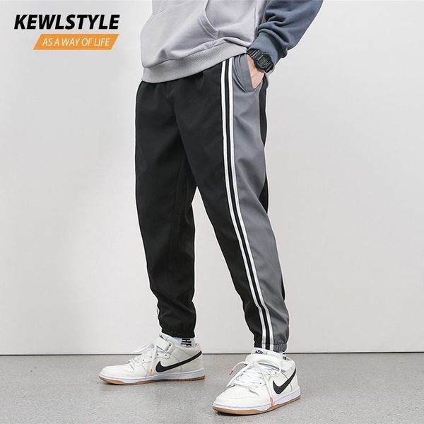 

men's pants mens casual side stripe jogger men ankle length sport sweatpants 5xl autumn elastic waist spliced color streetwear 68, Black