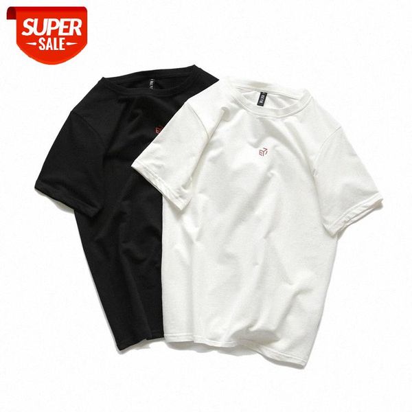 

2019 summer t-shirt men's japanese flow logo printing simple round neck short sleeve tee #pl81, White;black