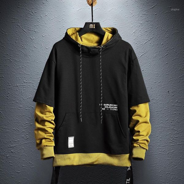 

men's hoodies & sweatshirts hoodie sweatshirt mens hip hop pullover streetwear casual fashion clothes colorblock cotton, Black