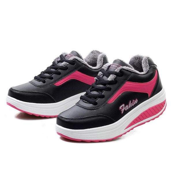 

boots designer autumn winter pu leather height increasing female slimming sneakers flats trendy zapatos de mujer, Black