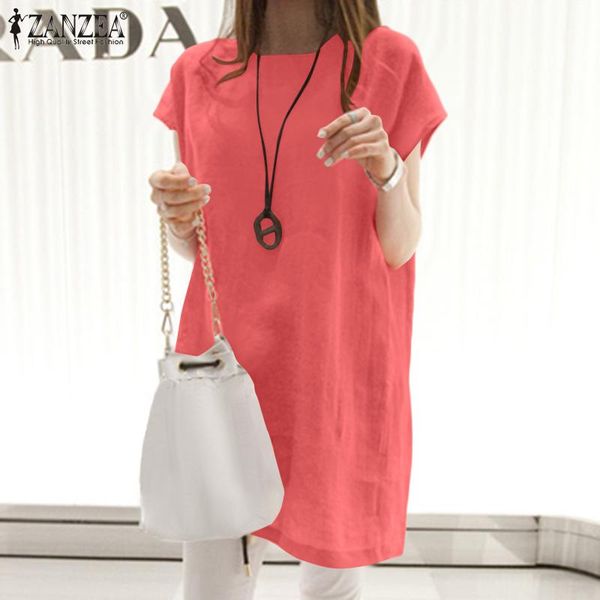 

women's blouses & shirts zanzea women solid officewear baggy blouse oversize vintage sleeveless o-neck chemise stylish famale elegant s, White