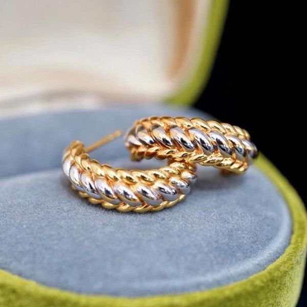 

hoop & huggie female hip hop punk earrings vintage gold silver color creative braided twist two tone for women jewelry, Golden;silver