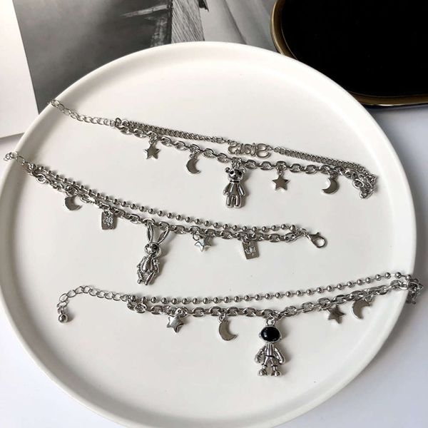 

hand catenary hip hop double layer personalized street racket net red activity astronaut bear rabbit bracelet, Golden;silver