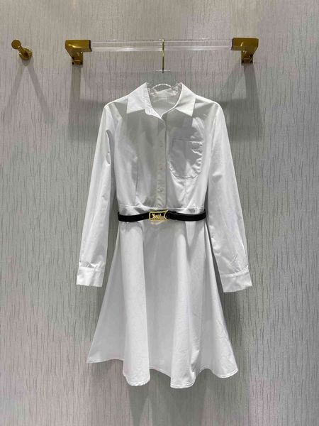 

dress 2021 spring collection 100% cotton belted shirt type fit flare, Black;gray
