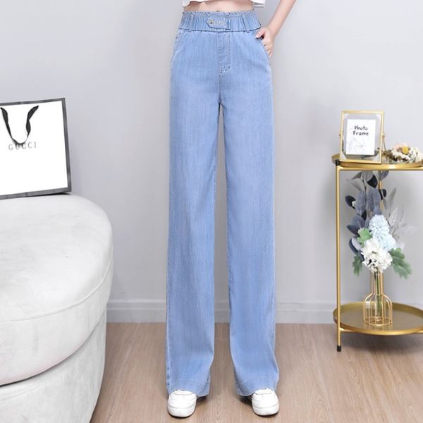 

tencel denim wide leg pants women's summer thin casual high waist, Blue