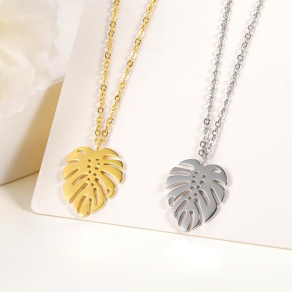 

pendant necklaces boho tropical plant jewelry silver color palm tree necklace women bff gifts stainless steel chain bijoux femme 2021