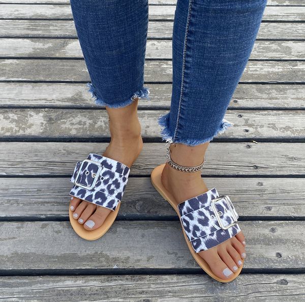 

women slippers women shoes leather flat slides flat shoes ladies sandals outdoor summer leopard shoes 2021 sandalias de mujer, Black