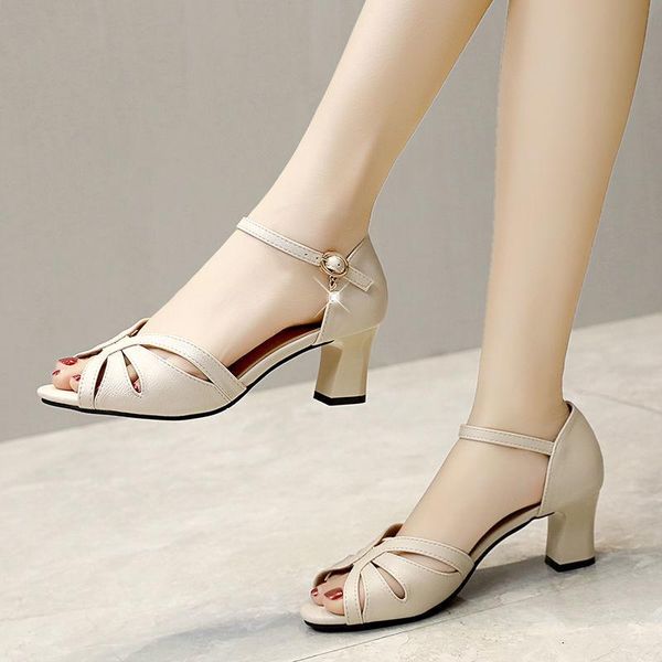 

dress shoes women's leather sandals 2021,fashion summer high heels,peep toe,ankle buckle strap shoes,female footwear,beige,black,dropsh