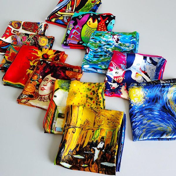 

scarves women's 100% pure silk 12 momme paint printed big square scarf wrap shawl kerchief 88x88cm 34.5"x34.5" wj012, Blue;gray