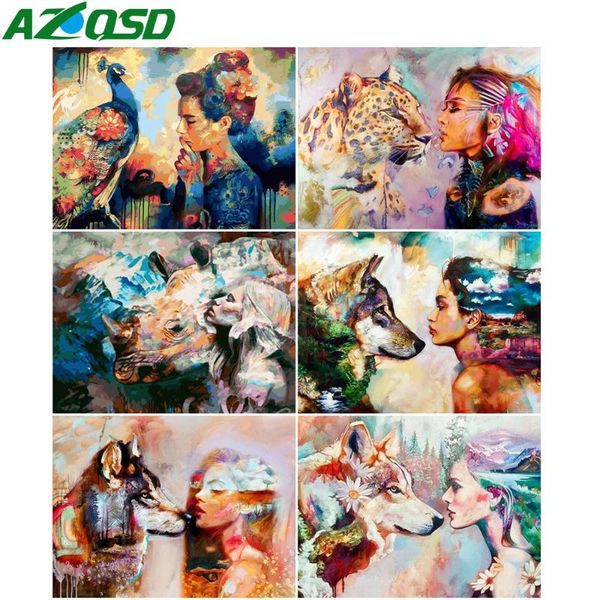 

diamond painting azqsd 5d diy wolf girl mosaic full square drill wall sticker embroidery portrait home decoration