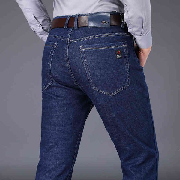 

men's jeans plus size slim straight elastic fashion business classic style blue black denim pants trousers jkxm