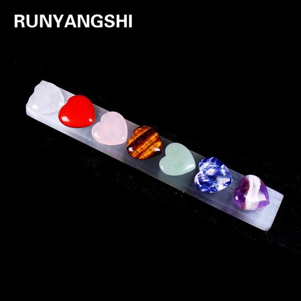 

decorative objects & figurines natural crystal seven chakela heart shape quartz gypsum board base mineral healing gems collections decoratio