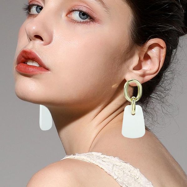 

stud exaggerated earrings acrylic geometric trapezoid simple fashion net red cool wind women's large s925 silver, Golden;silver