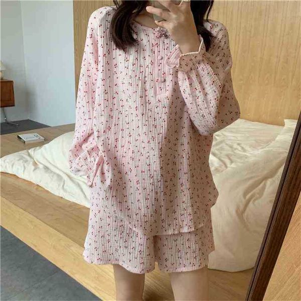 

summer women short all match pajamas sweet cherry printing chic casual homewear loose two piece suit sets 210525, Black;red