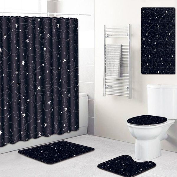 

bath mats bathroom shower curtain pvc floor mat toilet cover waterproof five-piece carpet rug