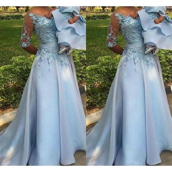 

party dresses gorgeous scoop neck a line appliques beaded prom bling light blue long chapel train evening, White;black