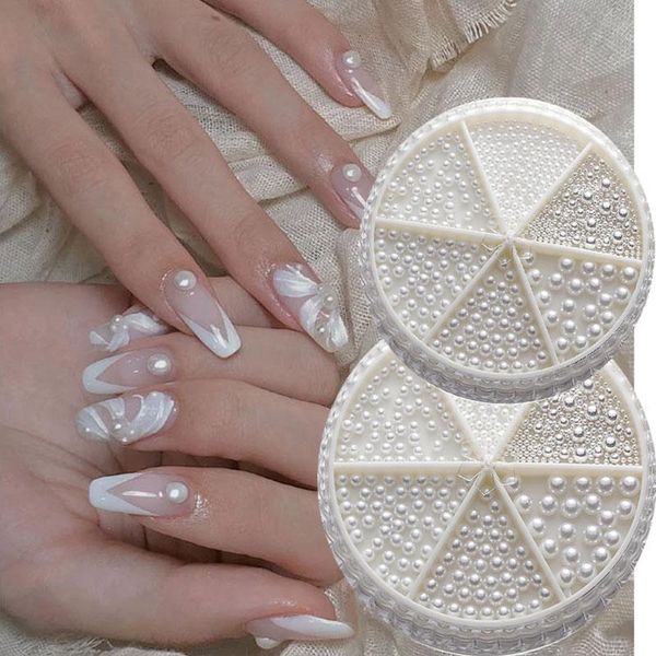

nail art decorations mix sizes white pearl tips half pearls 3d beads rhinestone decoration diy beauty salon manicure supply, Silver;gold